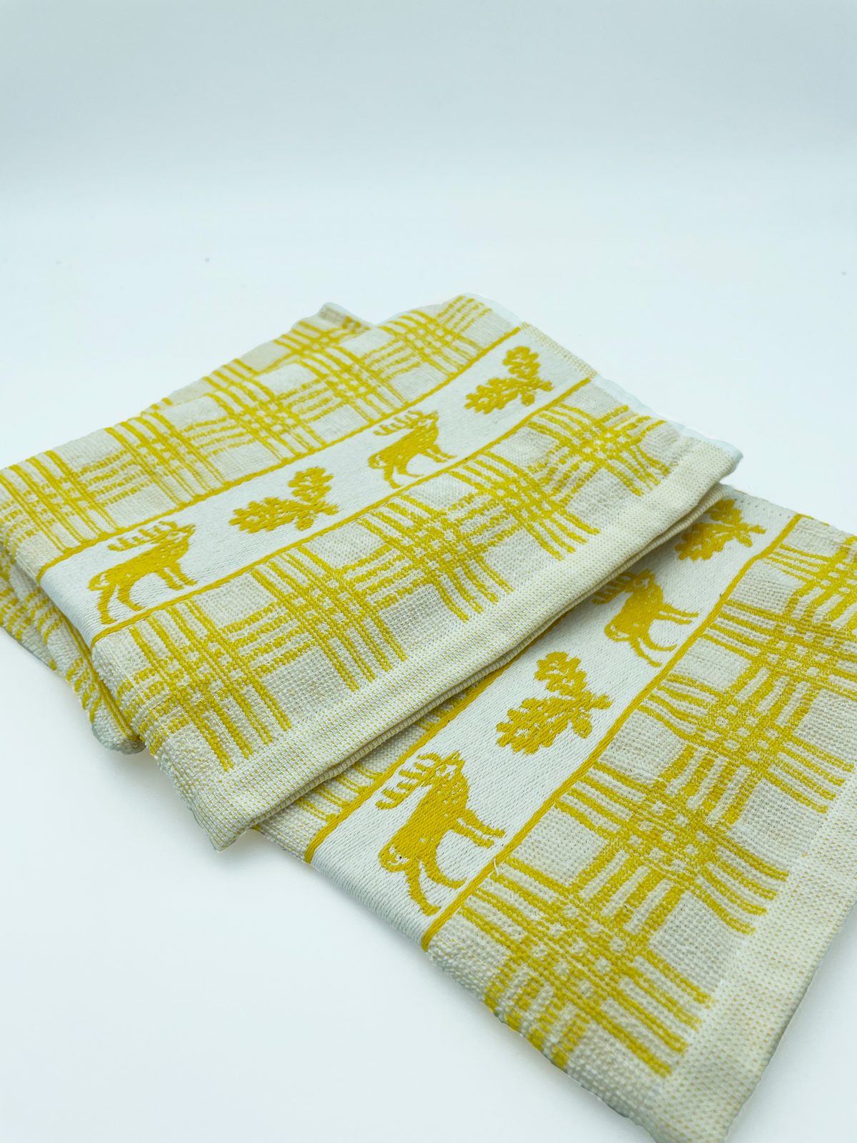 Paño de cocina rizo algodón en color amarillo y diseño de renos y hojas