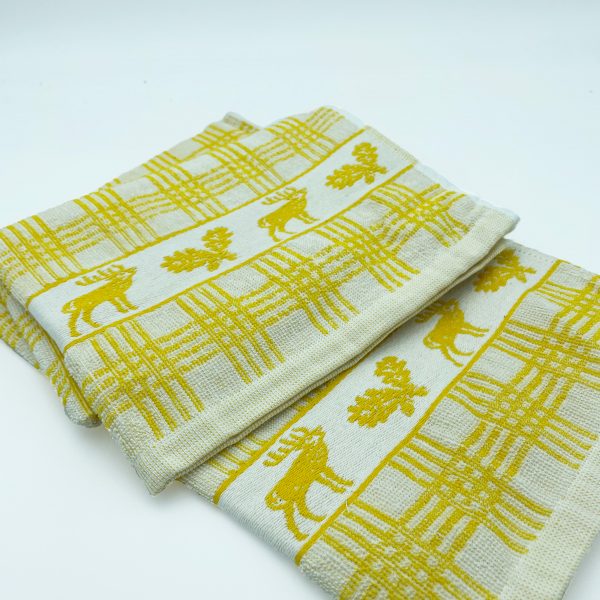 Paño de cocina rizo algodón en color amarillo y diseño de renos y hojas